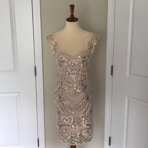 SOLD - 20s Gatsby Beaded Illusion Cocktail Dress